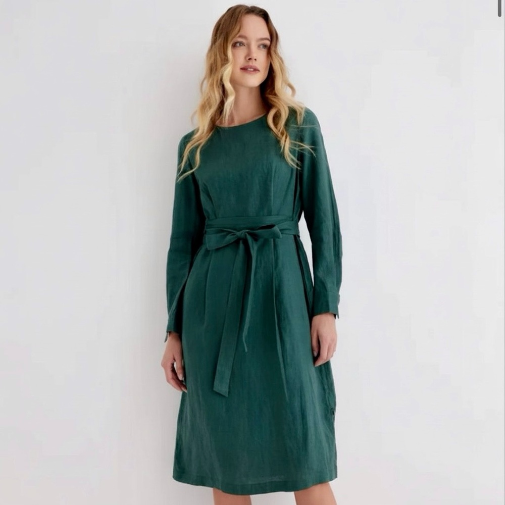 GREEN LINEN DRESS GRAE COVE ADEN COASTAL COWGIRL CABINCORE - Picture 2 of 6